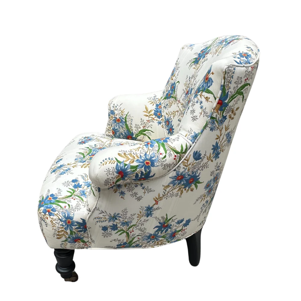 Custom Baronet Chair in Décors Barbares Ete Moscovit Indigo Fabric - Image 7